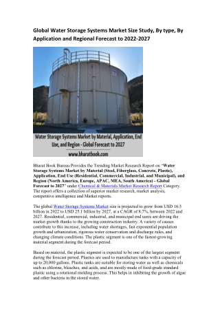 Global Water Storage Systems Market Research Report 2022-2027