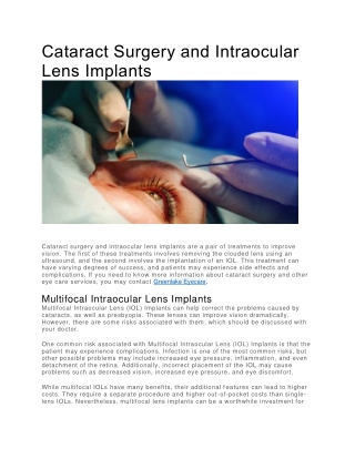 Cataract Surgery and Intraocular Lens Implants