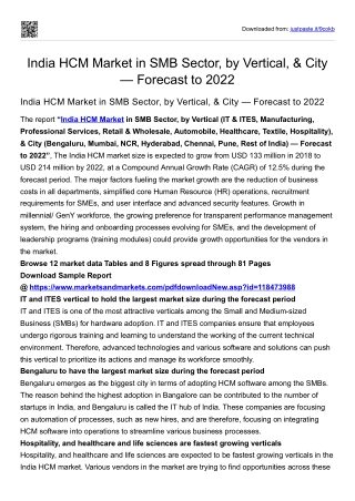 India HCM Market in SMB Sector, by Vertical, & City — Forecast to 2022