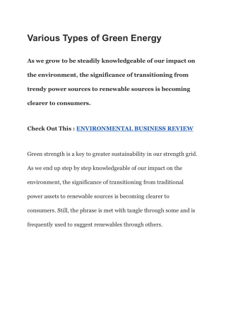 Various Types of Green Energy