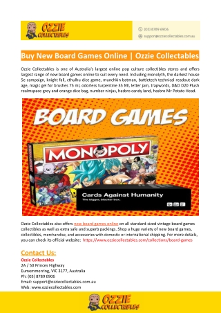 Buy New Board Games Online