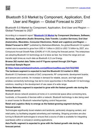 Bluetooth 5.0 Market by Component, Application, End User and Region — Global