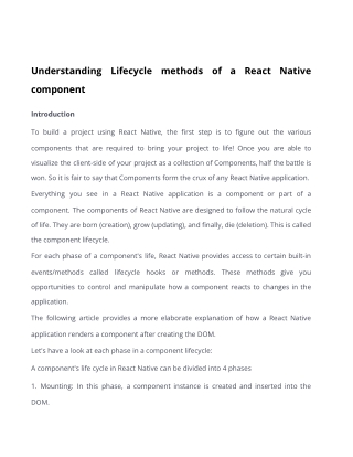 Understanding Lifecycle methods of a React Native component