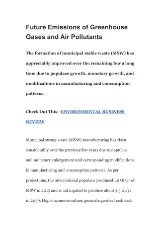 Future Emissions of Greenhouse Gases and Air Pollutants