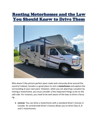 Renting Motorhomes and the Law You Should Know to Drive Them