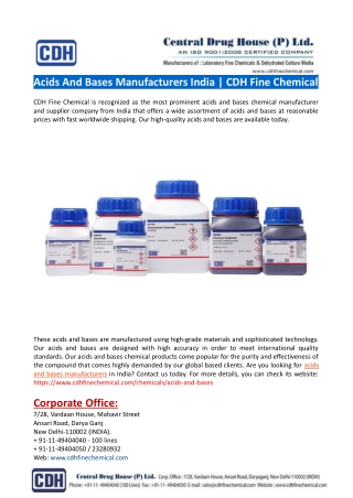 Acids And Bases Manufacturers India