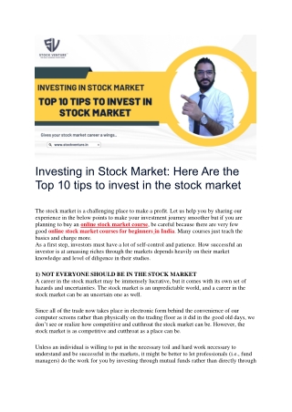 Investing in Stock Market Here Are Top 10 tips to invest in stock market