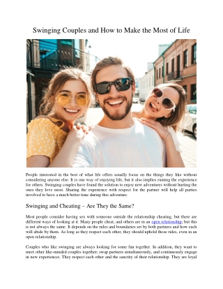Swinging Couples and How to Make the Most of Life