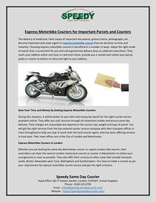 Express Motorbike Couriers for Important Parcels and Couriers