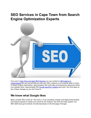 SEO Services in Cape Town from Search Engine Optimization Experts
