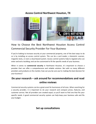 Choose The Best Northwest Houston Access Control In Texas