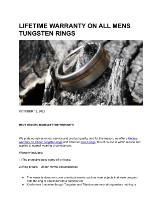 LIFETIME WARRANTY ON ALL MENS TUNGSTEN RINGS