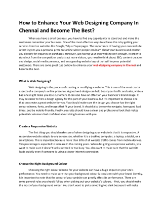 How to Enhance Your Web Designing Company In Chennai and Become The Best