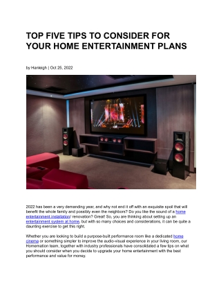 TOP FIVE TIPS TO CONSIDER FOR YOUR HOME ENTERTAINMENT PLANS
