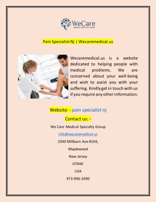 Pain Specialist Nj Wecaremedical.us