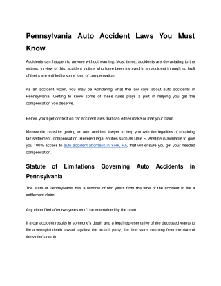 Pennsylvania Auto Accident Laws You Must Know