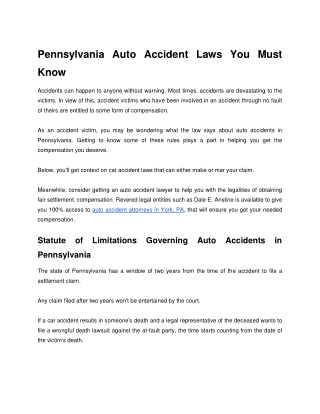 Pennsylvania Auto Accident Laws You Must Know
