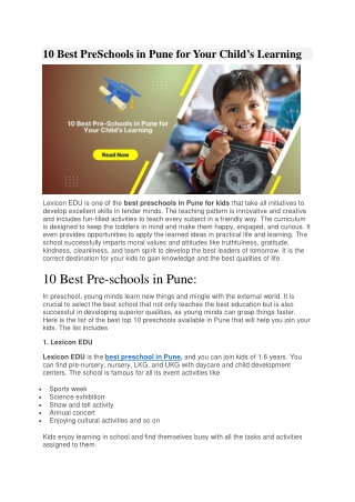 10 Best PreSchools in Pune for Your Child’s Learning