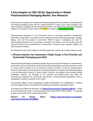 Growth in Pharmaceutical Packaging Market - Ken Research