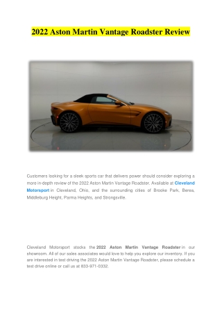 2022 Aston Martin Vantage Roadster Review