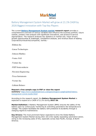 Battery Management System Market Research Report: Forecast (2021-2026)
