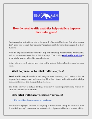 How do retail traffic analytics help retailers improve their sales goals?