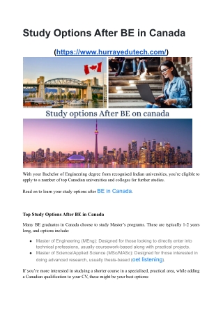Study Options After BE in Canada