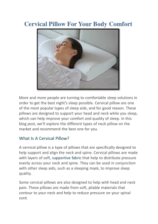 Cervical Pillow For Your Body Comfort