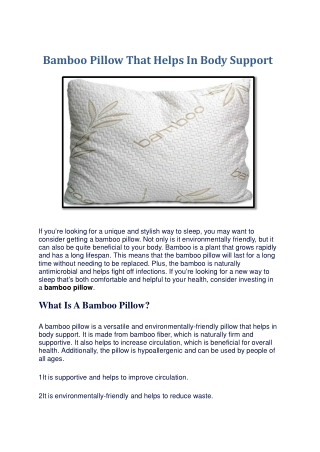 Bamboo Pillow That Helps In Body Support