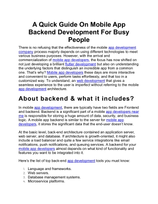 A Quick Guide On Mobile App Backend Development For Busy People