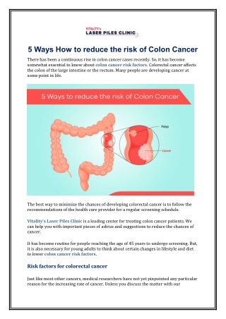 5 Ways How to reduce the risk of Colon Cancer