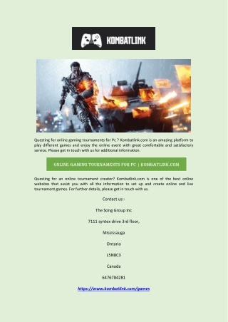 Online Gaming Tournaments For Pc | Kombatlink.com