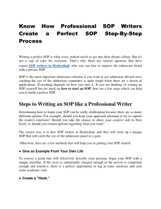 Know How Professional SOP Writers Create a Perfect SOP Step