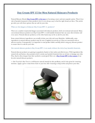 Day Cream SPF 15 for Men Natural Skincare Products
