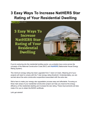 3 Easy Ways To Increase NatHERS Star Rating of Your Residential Dwelling