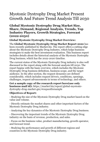 Myotonic Dystrophy Drug Market Present Growth And Future Trend Analysis Till 203