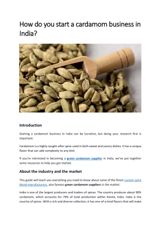 How do you start a cardamom business in India