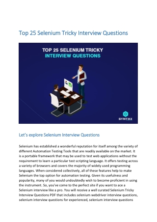 Top 25 Selenium Tricky Interview Questions