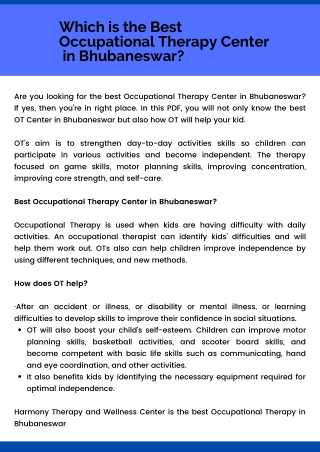 Occupational Therapy Center in Bhubaneswar