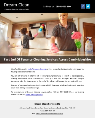 Fast End Of Tenancy Cleaning Services Across Cambridgeshire