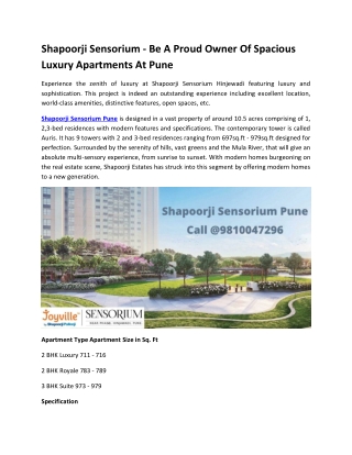 Shapoorji Sensorium New Apartments In Pune Maharashtra - Luxury Homes