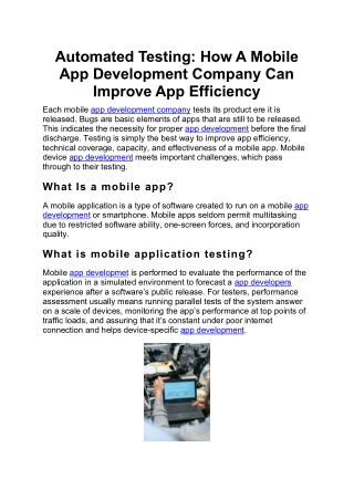 Automated Testing How A Mobile  App Development Company Can  Improve App Efficiency