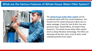What are the Various Features of Whole House Water Filter System?