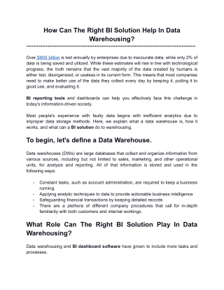 How Can The Right BI Solution Help In Data Warehousing_
