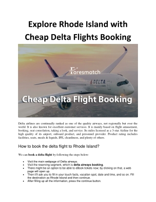 Explore Rhode Island with Cheap Delta Flights Booking