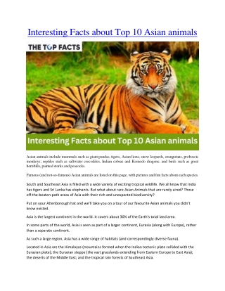 Interesting Facts about Top 10 Asian animals
