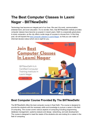 The Best Computer Classes In Laxmi Nagar - BIITNewDelhi
