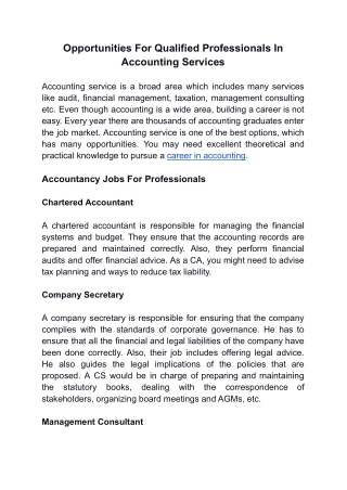 Opportunities For Qualified Professionals In Accounting Services