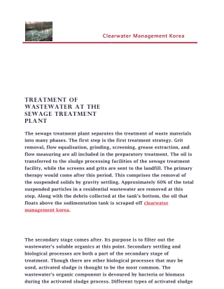 Treatment of Wastewater at the Sewage Treatment Plant