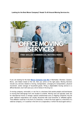 Looking for the Best Mover Company Heads To All Around Moving Services Inc..ppt